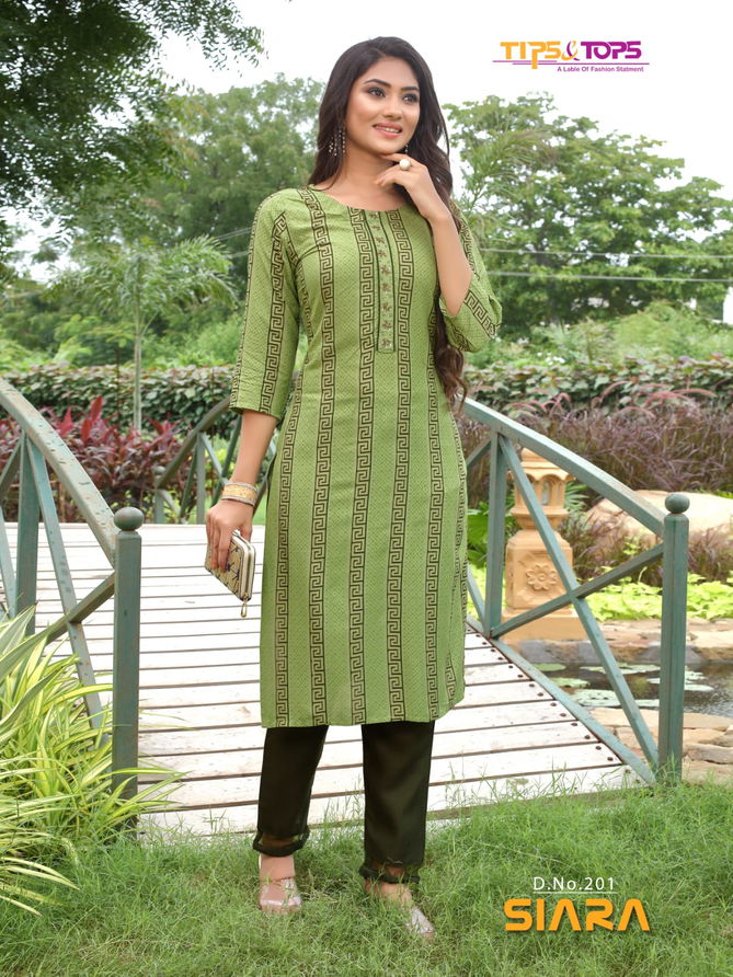 TIPS TOPS SIARA 2 Fancy Regular Wear Rayon Printed Kurti With Bottom Collection